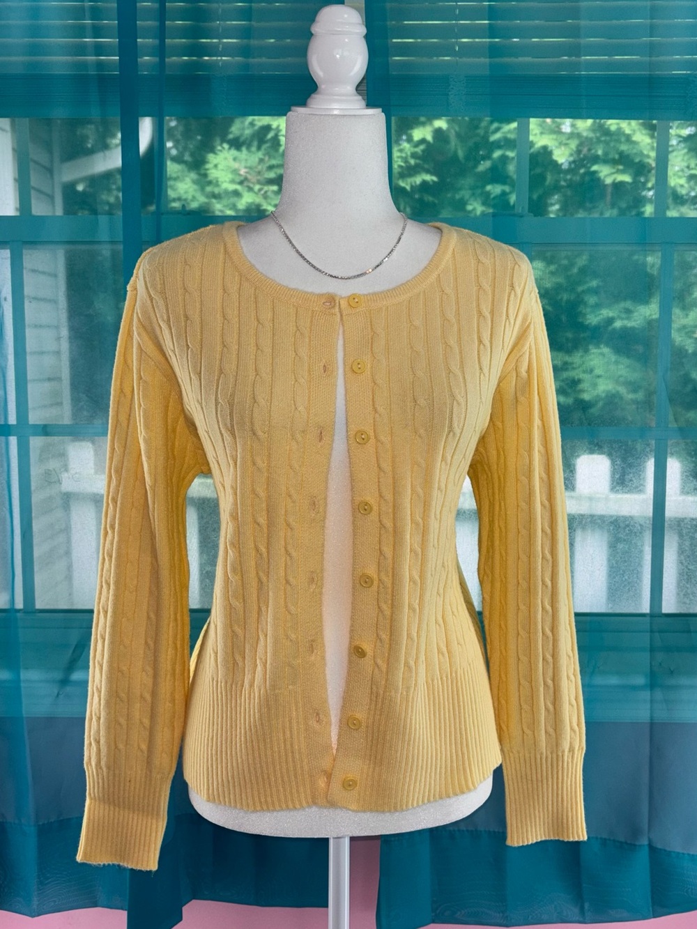 Market & Spruce Yellow Cable Knit Button-Front Cardigan NWT Size L